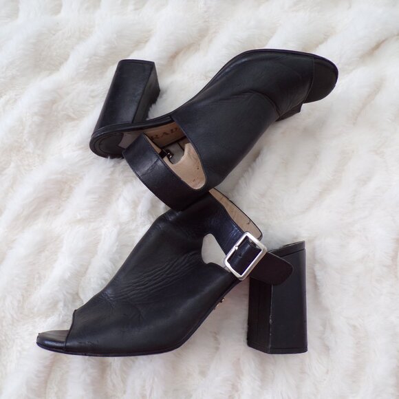 Prada black leather peep toe heels 36.5 - Picture 1 of 12